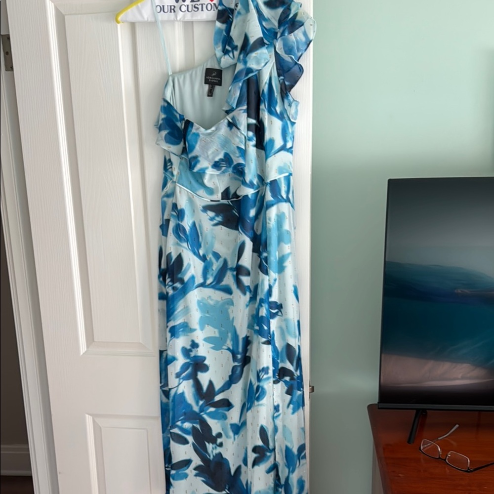 Adrianna Papell Blue Floral One Shoulder Dress